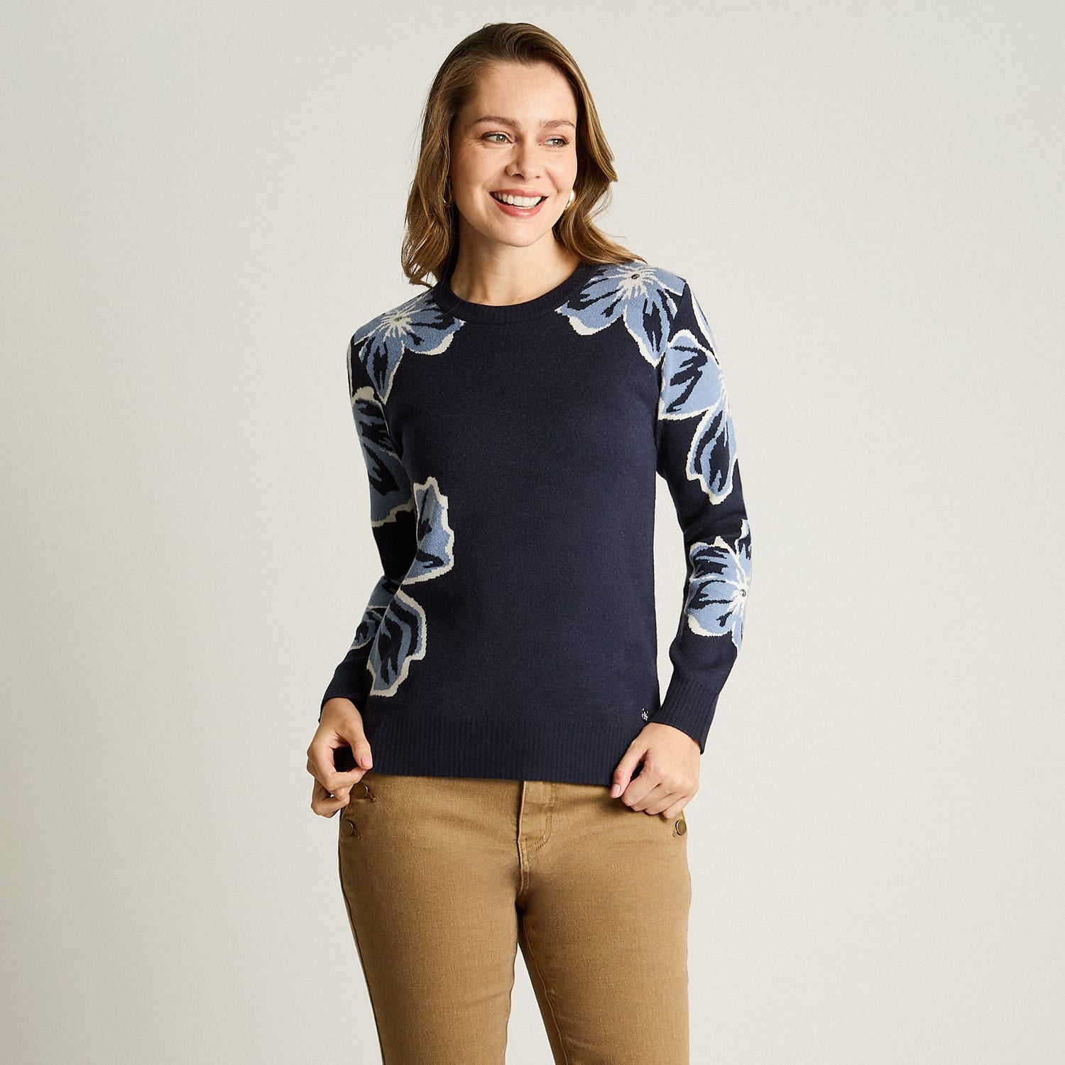 Sweater Azul Manga Larga Elasticidad Media Sin Forro Calce Normal Tela Tejido